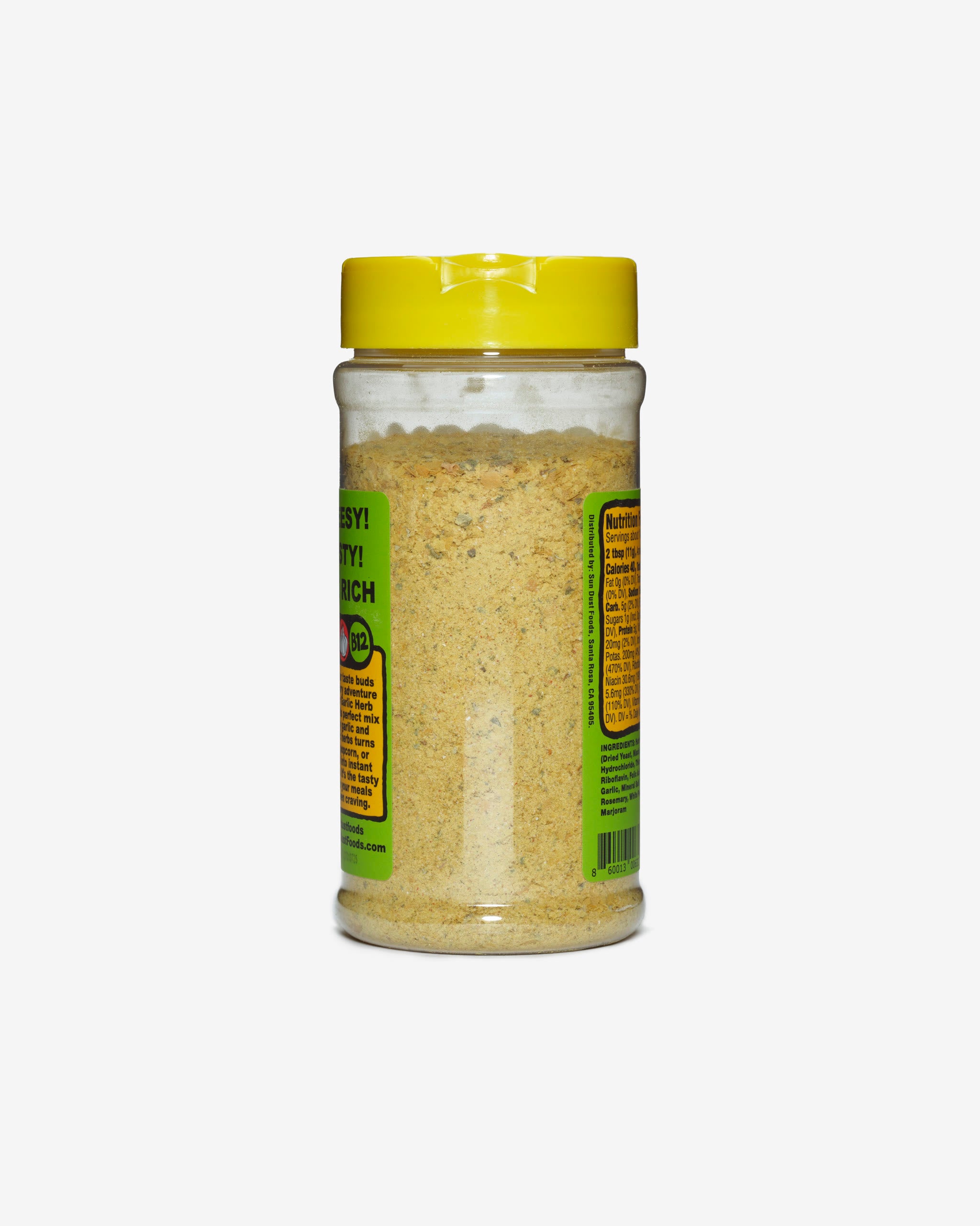 Sun Dust Garlic Herb jar back label with nutrition facts and ingredients