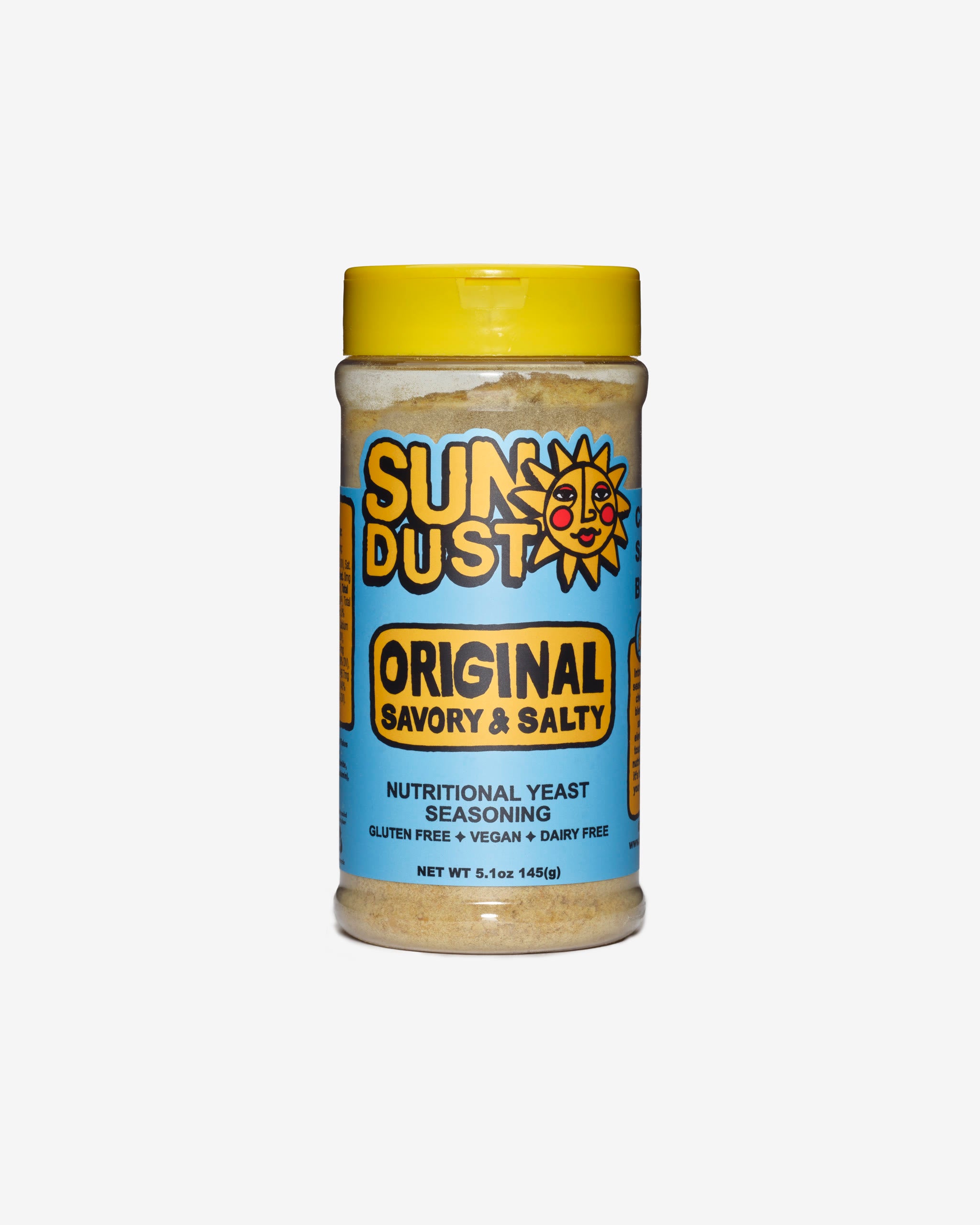 Sun Dust Original nutritional yeast seasoning, single 5.1 oz jar, front label